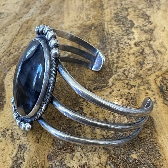 Navajo Southwest Cuff Bracelet 6.25 Sterling Petrified Wood GEM‎ Old Pawn 32.4 g - Picture 3 of 12